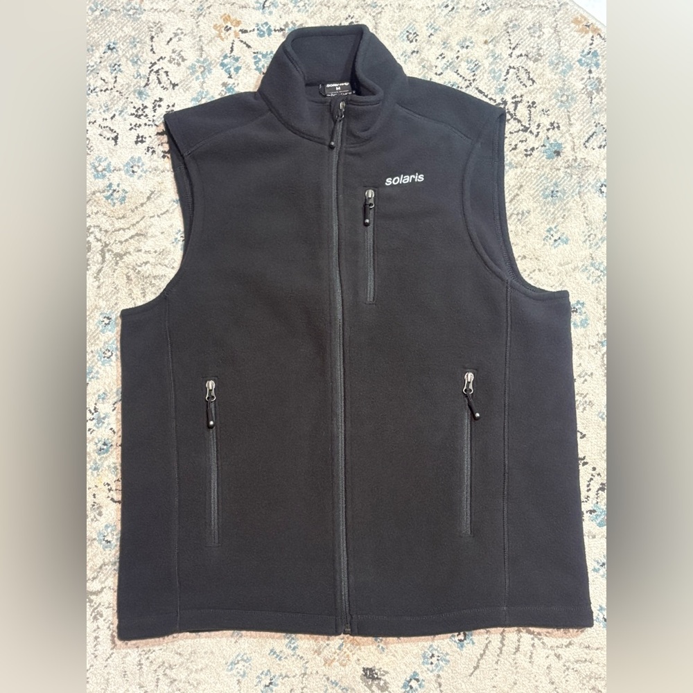 Black Fleece Vest with High Collar and Sporty Design